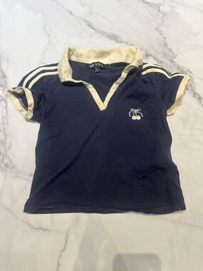 Motel Rocks Navy Polo with Cream Trim and Cherry Motif - Kids